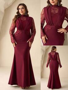 Coutiva Vestido de noche de alta gama, vestido de fiesta, elegante vestido de madre de la novia - Burdeos - Ver 3