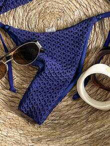 Elavelle Women's Textured Beaded Halter Bikini Set, Spring/Summer Holiday - Blue - View 6