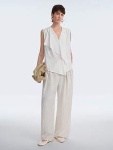 Selianne Women's Solid Color V-Neck Asymmetrical Hem Casual Versatile Daily Wear Blouse - White - View 4