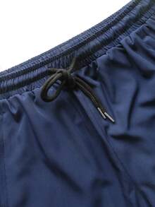 Manfinity Homme Pantalones cortos casuales de talla grande para hombres con cintura elástica y cordón, tela opaca, ajuste slim, adecuados para el uso diario y el uso casual - Azul - Ver 3