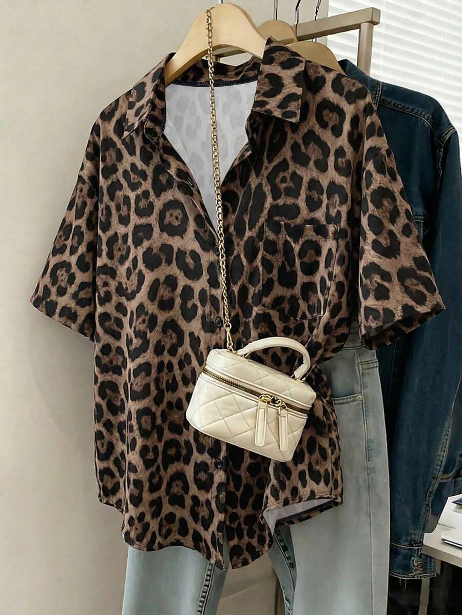 Resyla Women's Spring/Summer New Arrival Leopard Print Short Sleeve Casual Shirt - Multicolor - View 1