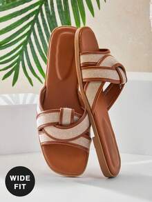 SHUZIA Women's Wide-Fit Minimalist Casual Comfy Crisscross Flat Sandals Valentine's Day - Brown - View 1