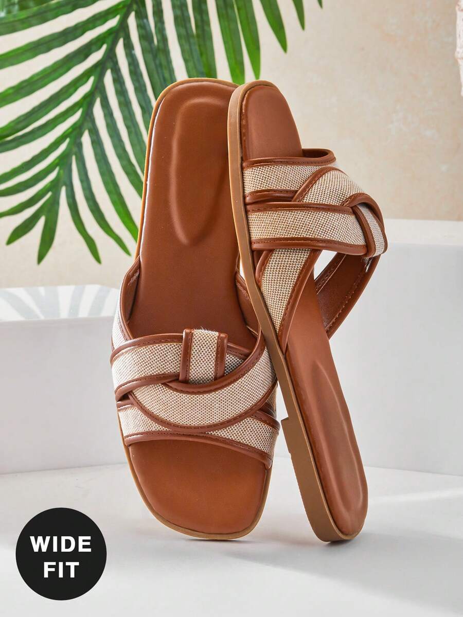 SHUZIA Women's Wide-Fit Minimalist Casual Comfy Crisscross Flat Sandals Valentine's Day - Brown - View 1