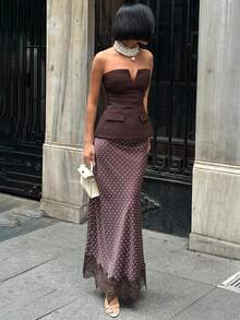 Firerie Áo corset nữ thanh lịch, tối giản, bất đối xứng, phù hợp cho mặc hàng ngày, dự tiệc, đám cưới. - Màu đỏ tím - Xem 9