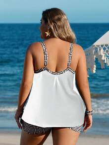 Swim Lushoire Tankini de talla grande para mujer con estampado de rayas básico, modesto, para playa y vacaciones 2026 - Blanco y Negro - Ver 2