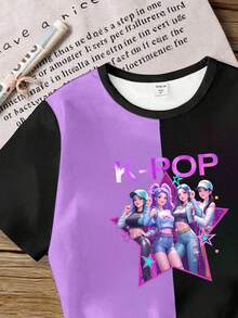 Kpop 女孩图案印花圆领短袖休闲百搭T恤 - 彩色 - 查看 5