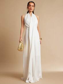 Silquee 优雅白色露背A字连衣裙，适合通勤、伴娘、婚礼、日常穿着、约会、派对、正式活动、毕业典礼、舞台表演、晚会等场合。 - 白色 - 查看 3