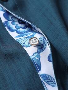 Manfinity RSRT 男士夏季海滩度假印花撞色包边短袖衬衫深蓝色纽扣夏威夷衬衫男士夏威夷衬衫男士沙滩衬衫男士衬衫度假 - 藏蓝色 - 查看 5