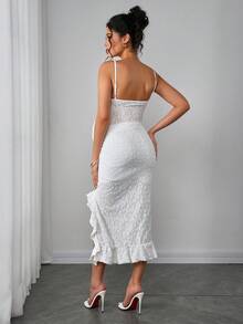 Momance Maternity Embroidered Camisole Top And Adjustable Waist Split Skirt 2 Pieces Set, Fashionable For Dates And Outings - White - View 2