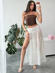 Aloruh Váy ren xẻ tà bên hông dành cho nữ mùa hè, thích hợp cho các buổi hòa nhạc, lễ hội âm nhạc, đi chơi, hội chợ thời Phục Hưng, đi nghỉ mát, phong cách phương Tây, chất liệu vải họa tiết Y2K. - trắng - Xem 5