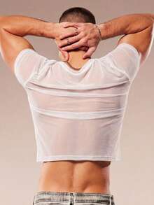 FeverCity Men's Rhinestone Lip Print Round Neck Short Sleeve T-Shirt - White - View 2