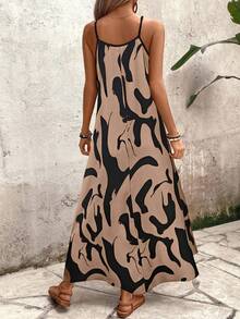 SHEIN PETITE Đầm suông dáng chữ A in hoa thoải mái đi nghỉ và thường ngày không tay cho nữ - Nhiều màu - Xem 2