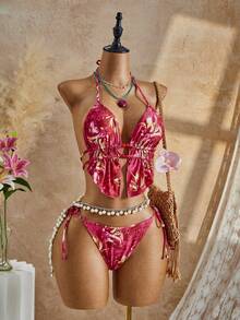 Bellisia Bộ đồ bơi Tankini hai mảnh dây mảnh dành cho nữ mùa xuân/hè, kiểu dáng thanh lịch, thích hợp cho kỳ nghỉ, buộc dây cổ. - Nhiều màu - Xem 4