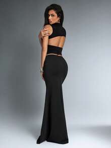 Denimoi Adjustable Drawstring V Waist Maci Skirt Sexy Skirts Vacation Outfits GNO Date Night - Black - View 6