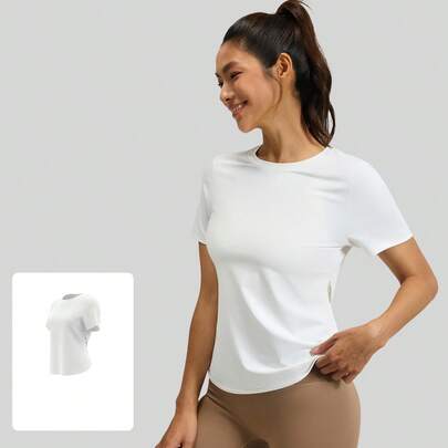 Blusa Deportiva para Mujer de Manga Corta – Diseño con Detalle de Corte Oculto en la Espalda, Tela Elástica y Ligera, Ideal para Yoga, Gimnasio o Estilo Casual (Colores Variados Disponibles)