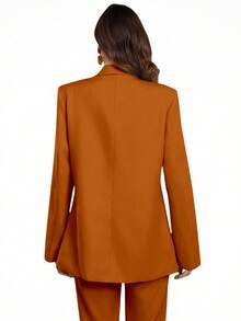 Aveloria Modichic Blazers de manga larga de unicolor con bolsillos - Camel - Ver 2