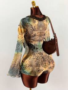 Amplova 复古豹纹透视低胸性感连体裤 沙丘狂欢装 沙漠节装 波西米亚风女装上衣 - 彩色 - 查看 2
