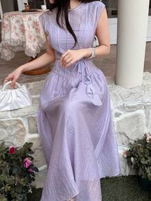 Feyla Đầm nghỉ dưỡng màu tím sang trọng, thanh lịch, lãng mạn, thiết kế mới, kiểu Pháp. - Màu tím - Xem 3