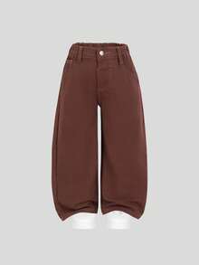Quần jean denim dáng suông rộng rãi, thoải mái, thường ngày cho bé gái, cạp chun, kiểu dáng ống đứng, đã qua xử lý giặt, thích hợp cho hoạt động ngoài trời và sinh hoạt hàng ngày. - Cà phê nâu - Xem 3