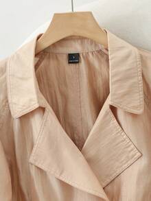 GlowEve 女士时尚翻领抽绳褶皱优雅浪漫休闲日常约会通勤晚宴春夏风衣 - 杏色 - 查看 5