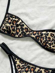 Swim Mod Women's Leopard Print Random Pattern Spaghetti Strap Sexy Bikini Set, Summer - Multicolor - View 5
