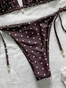 Swim Mod Women's Polka Dot Print Halter Tie Front Bikini Swimwear Set, Random Print - Multicolor - View 5