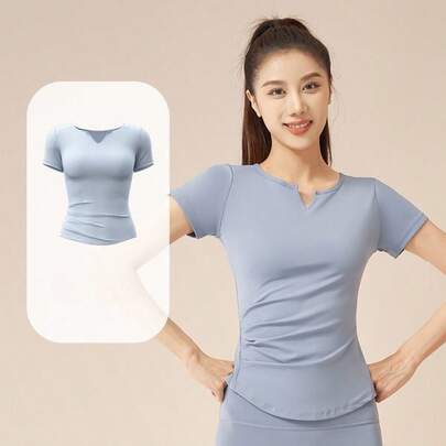 Blusa de Manga Corta para Mujer con Escote V Elegante – Tela Suave y Ligera, Estilo Casual Versátil para Combinar con Jeans o Falda, Ideal para Salidas Diarias o Reuniones Informales