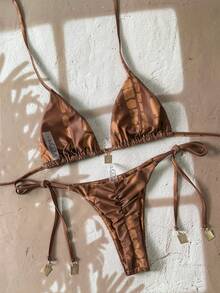 Swim Vcay 2件套女士夏季随机印花细肩带金属装饰性感比基尼套装 - 彩色 - 查看 2