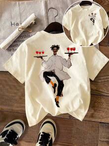 DrmWander Women's T-Shirt, Casual Street Style Graphic Short Sleeve T-Shirt, Cute Summer Top - Apricot - View 1