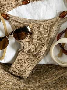 Swim Vcay Women's Spring/Summer Jacquard Fabric Beaded Halter Bikini Set - Khaki - View 5