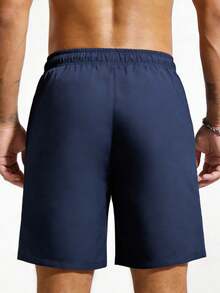 Manfinity Homme Pantalones cortos casuales de talla grande para hombres con cintura elástica y cordón, tela opaca, ajuste slim, adecuados para el uso diario y el uso casual - Azul - Ver 2
