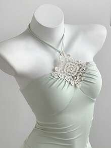 Elamini Y2K风格镂空领系带双层喇叭迷你连衣裙（女款） - 薄荷綠 - 查看 1