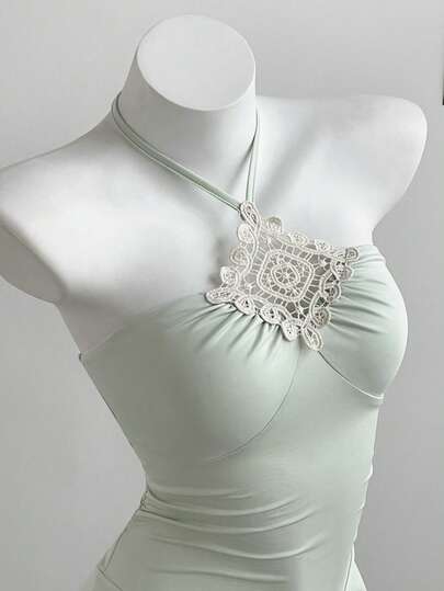 Elamini Đầm ngắn xòe hai lớp cổ khoét rỗng kiểu Y2K dành cho nữ