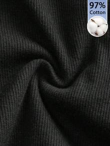 Tseoso 97%棉质罗纹女式黑色纯色不对称领修身休闲上衣 - 春夏外出、度假、海滩派对、甜美女孩/清纯女孩风格、运动、Z世代及姐妹会女孩 - 彩色 - 查看 3