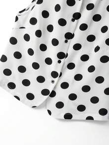 SHEIN LUNE Women's White With Black Polka Dots,Summer,Vintage,Tea Party Sleeveless Round Neck Tank Top & Black Pocket Loose Shorts 2 Pieces Set,Elegant Wear - Black - View 3