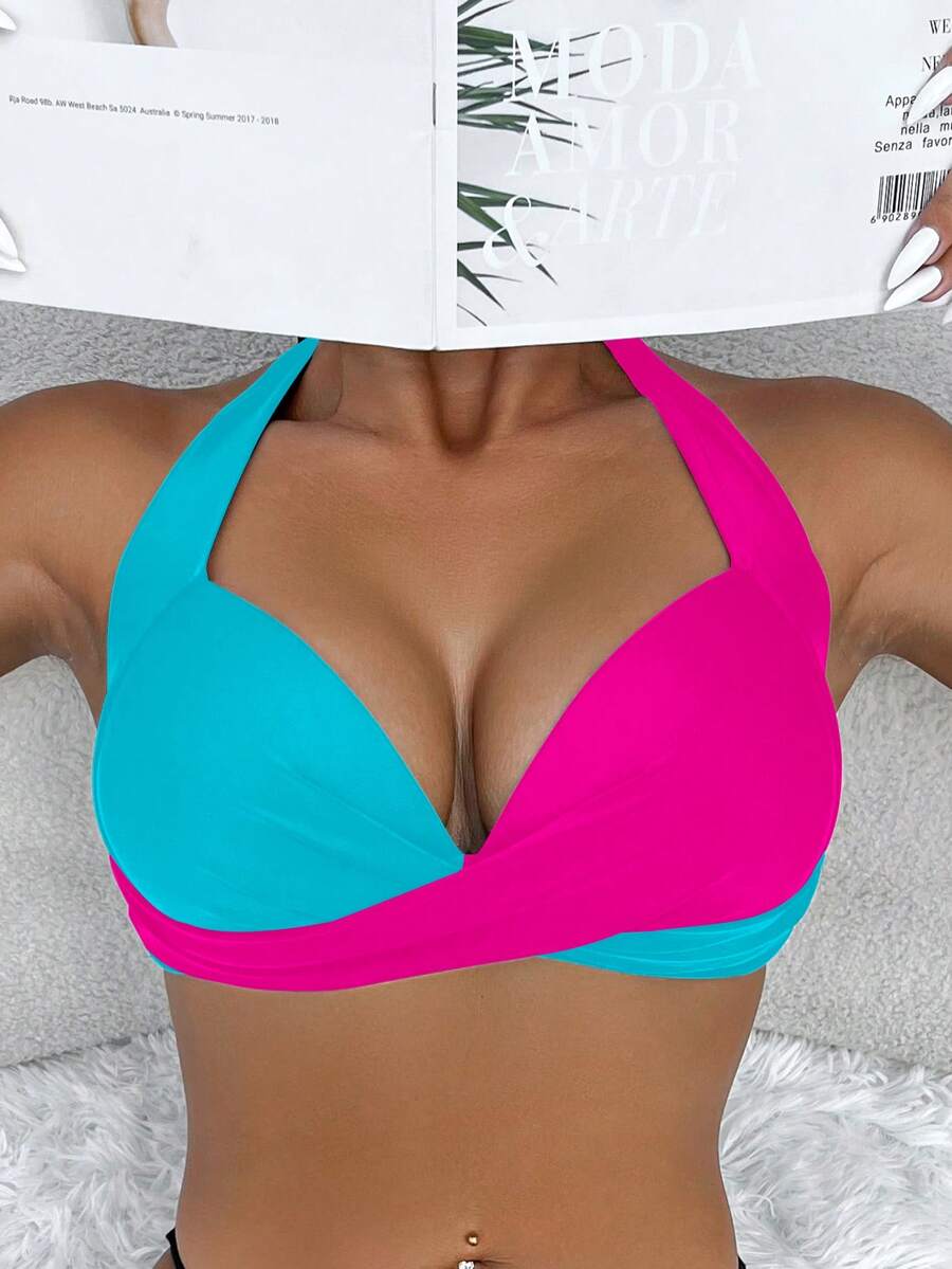 Swim SXY Áo bikini gợi cảm buộc dây cổ phối màu tương phản dành cho nữ mùa hè đi biển - Nhiều màu - Xem 1