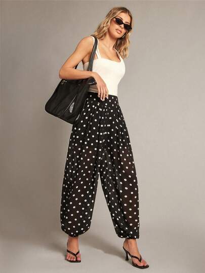 Hauture High Waist Loose Polka Dot Lantern Pants, Casual Trousers For Women, Spring/Summer