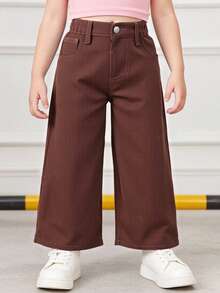 Quần jean denim dáng suông rộng rãi, thoải mái, thường ngày cho bé gái, cạp chun, kiểu dáng ống đứng, đã qua xử lý giặt, thích hợp cho hoạt động ngoài trời và sinh hoạt hàng ngày. - Cà phê nâu - Xem 1