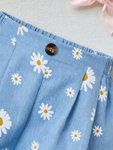 LMoss Kids Young Girl Woven Contrast Color Casual Shorts,Kids - Blue - View 3