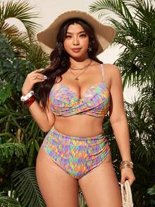 Slaydiva 大码女式两件套时尚优雅沙滩装/泳装套装 - 彩色 - 查看 4