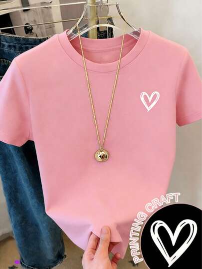 Camiseta casual femenina, estilo moderno, súper grande, en forma de corazón, tela suave, cuello redondo, manga corta, primavera y verano, uso diario, camiseta