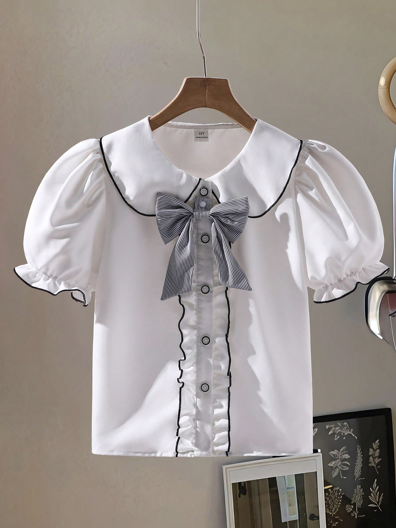 بلوزة للفتيات المراهقات، أكمام منتفخة مع تريم مكرم...