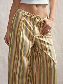SHEIN ICON Maillard gelbe Kontrast gestreifte Weite Bein Hose, Lässig Outdoor Outfit für Herbst/Winter - Verschiedenfarbig - Übersicht 5
