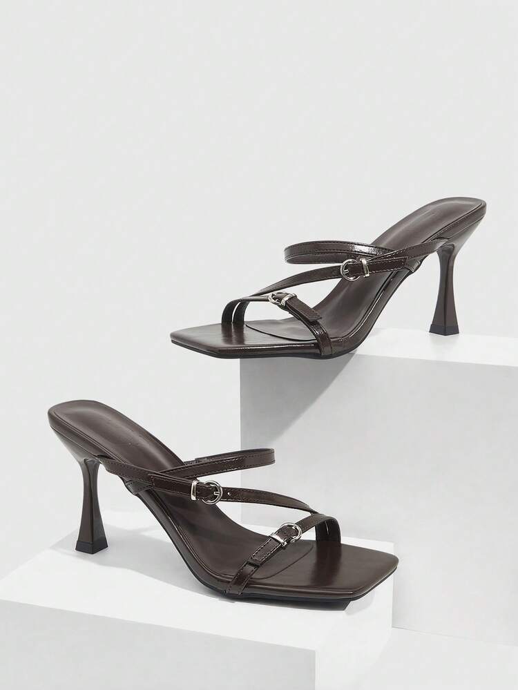 CUCCOO SZL Women Shoes Fashion Women's Square Toe Stiletto Brown Thin Strip Sandals Sexy Party Banquet Date Nightclub Wear Women's High Heel Sandals Prom Heels