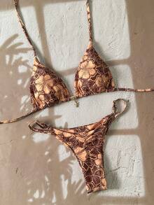 Swim Mod 2pcs/Set Women's Random Print Spaghetti Strap Sexy Bikini Swimwear Set, Summer - Multicolor - View 1