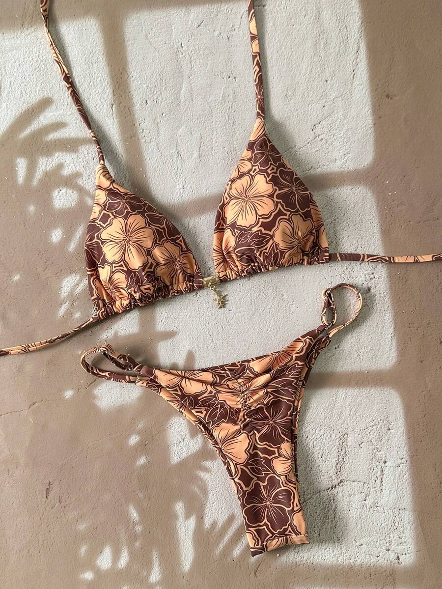 Swim Mod 2pcs/Set Women's Random Print Spaghetti Strap Sexy Bikini Swimwear Set, Summer - Multicolor - View 1