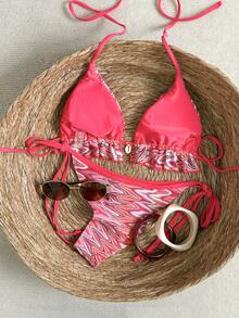 SoleilVie 女士彩虹波浪条纹露背比基尼两件式泳衣，时尚性感，度假必备 - 彩色 - 查看 7