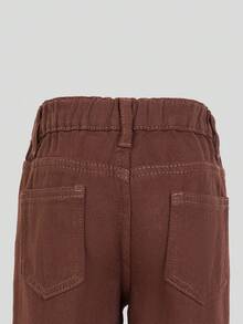 Quần jean denim dáng suông rộng rãi, thoải mái, thường ngày cho bé gái, cạp chun, kiểu dáng ống đứng, đã qua xử lý giặt, thích hợp cho hoạt động ngoài trời và sinh hoạt hàng ngày. - Cà phê nâu - Xem 7