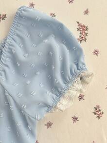 Elamini Women's Jacquard Deep V-Neck A-Line Ruffle Trim Regular Blouse - Baby Blue - View 5