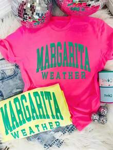 DrmWander Women's Graphic T-Shirt, Casual Street Style Short Sleeve Tee, Cute Summer Top - Hot Pink - View 3